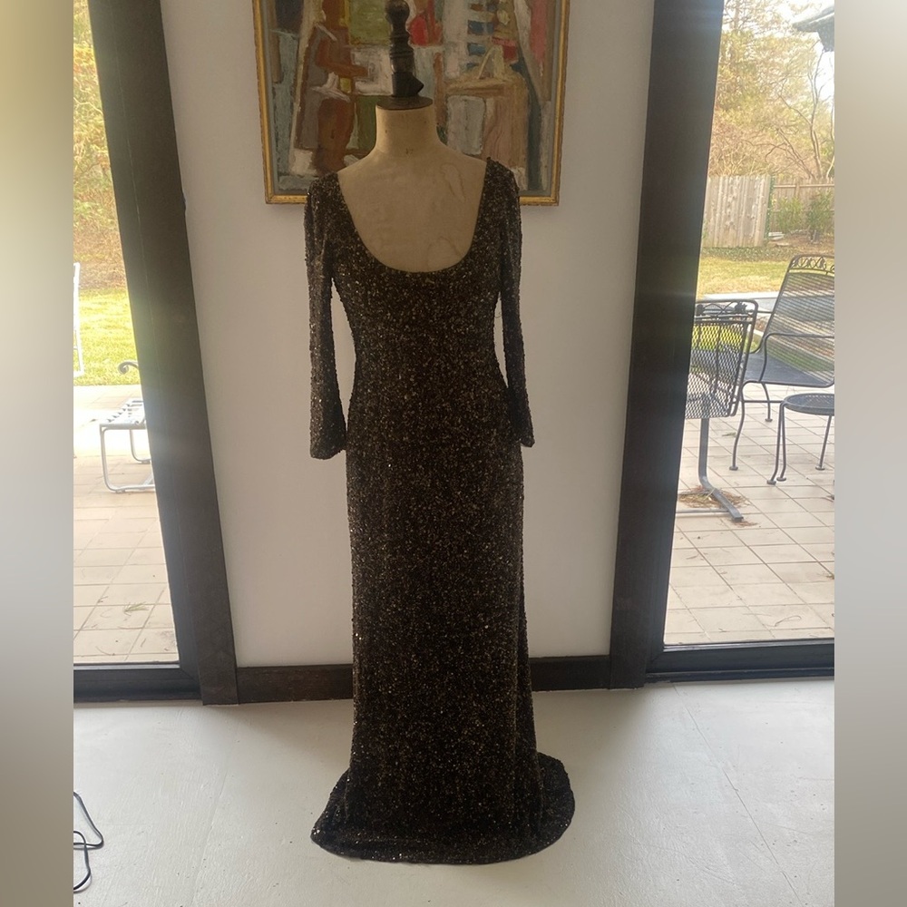 THEIA | Elegant Brown Sequin Evening Gown